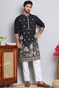 Black Cotton Silk Sequins Embroidered Designer Kurta Pajama Set - Function Wear VA