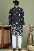 Black Cotton Silk Sequins Embroidered Designer Kurta Pajama Set - Function Wear VA