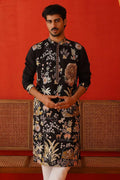 Black Cotton Silk Sequins Embroidered Designer Kurta Pajama Set - Traditional Wear VA