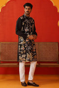 Black Cotton Silk Sequins Embroidered Designer Kurta Pajama Set - Traditional Wear VA