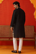 Black Cotton Silk Sequins Embroidered Designer Kurta Pajama Set - Traditional Wear VA