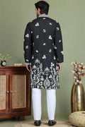 Black Cotton Silk Sequins Embroidered Designer Kurta Pajama Set - Traditional Wear VA