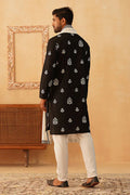Black Cotton Silk Sequins Embroidered Kurta Pajama Dupatta Set - Traditional Wear VA