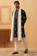 Black Cotton Silk Sequins Embroidered Kurta Pajama Dupatta Set - Traditional Wear VA