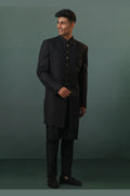 Black Indo-Western Sherwani with Gold Buttons RTI