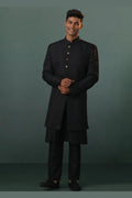 Black Indo-Western Sherwani with Gold Buttons RTI