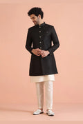 Black & Cream Indo-Western Sherwani with Gold Buttons RTI