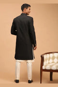 Black & Cream Indo-Western Sherwani with Gold Buttons RTI
