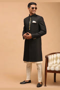 Black & Cream Indo-Western Sherwani with Gold Buttons RTI
