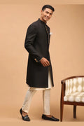 Black & Cream Indo-Western Sherwani with Gold Buttons RTI