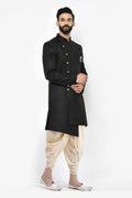 Black & Cream Indo-Western Sherwani with Gold Buttons RTI