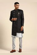 Black & Grey Indo-Western Sherwani set with Gold Buttons RTI