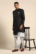 Black & Grey Indo-Western Sherwani set with Gold Buttons RTI