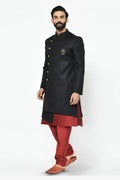 Black & Maroon Indo-Western Sherwani with Gold Buttons RTI
