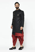 Black & Maroon Indo-Western Sherwani with Gold Buttons RTI