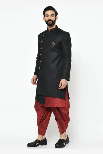 Black & Maroon Indo-Western Sherwani with Gold Buttons RTI