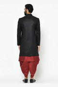 Black & Maroon Indo-Western Sherwani with Gold Buttons RTI
