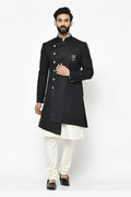 Black & White Indo-Western Sherwani with Gold Buttons RTI