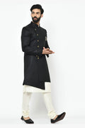 Black & White Indo-Western Sherwani with Gold Buttons RTI