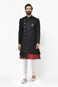 Black & White Indo-Western Sherwani with Gold Buttons RTI