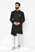 Black & White Indo-Western Sherwani with Gold Buttons RTI