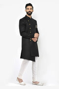 Black & White Indo-Western Sherwani with Gold Buttons RTI