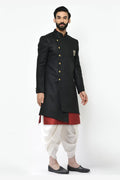 Black & White Indo-Western Sherwani with Gold Buttons RTI