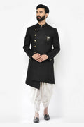 Black & White Indo-Western Sherwani with Gold Buttons RTI