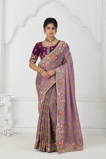 Bloom in Style:  Mauve with Vibrant Thread Work & Floral Motifs KSR