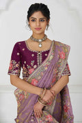 Bloom in Style:  Mauve with Vibrant Thread Work & Floral Motifs KSR