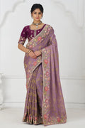 Bloom in Style:  Mauve with Vibrant Thread Work & Floral Motifs KSR