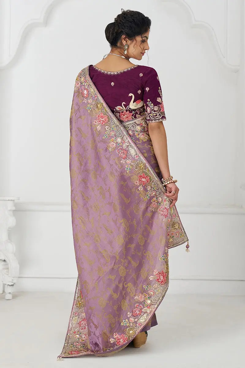 Bloom in Style: Mauve with Vibrant Thread Work & Floral Motifs KSR
