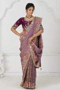 Bloom in Style:  Mauve with Vibrant Thread Work & Floral Motifs KSR