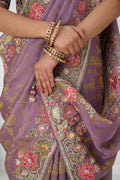Bloom in Style:  Mauve with Vibrant Thread Work & Floral Motifs KSR