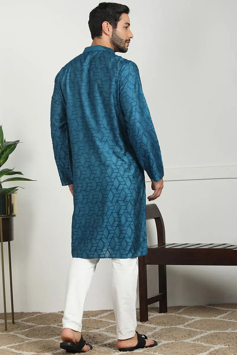 Blue Jacquard Kurta for Men – Festive & Formal Wear KSF