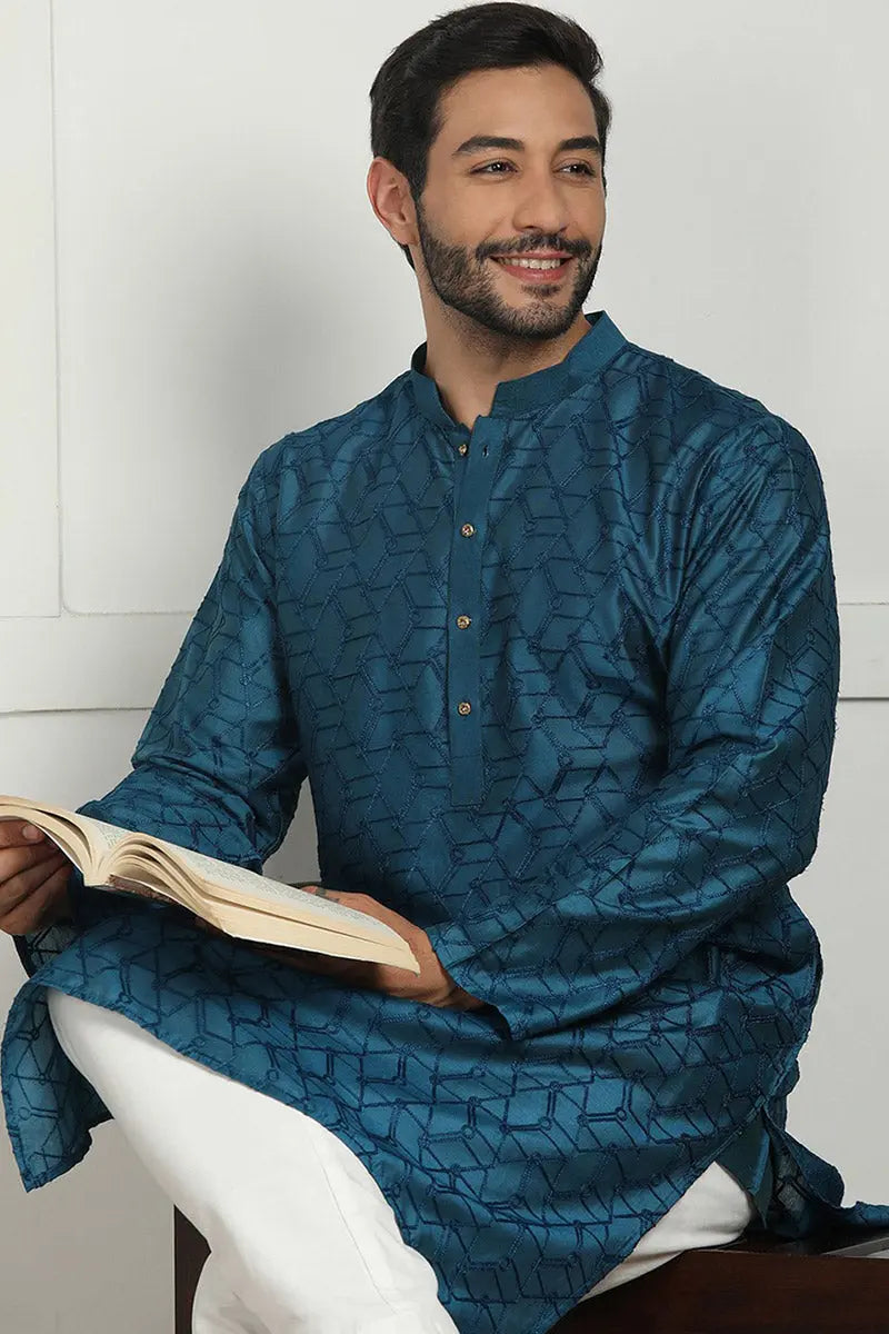Blue Jacquard Kurta for Men – Festive & Formal Wear KSF