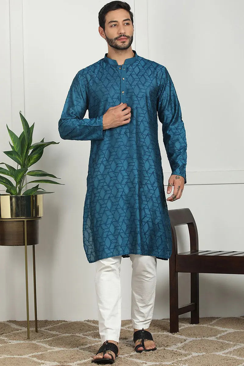 Blue Jacquard Kurta for Men – Festive & Formal Wear KSF
