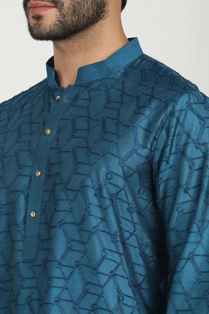 Blue Jacquard Kurta for Men – Festive & Formal Wear KSF