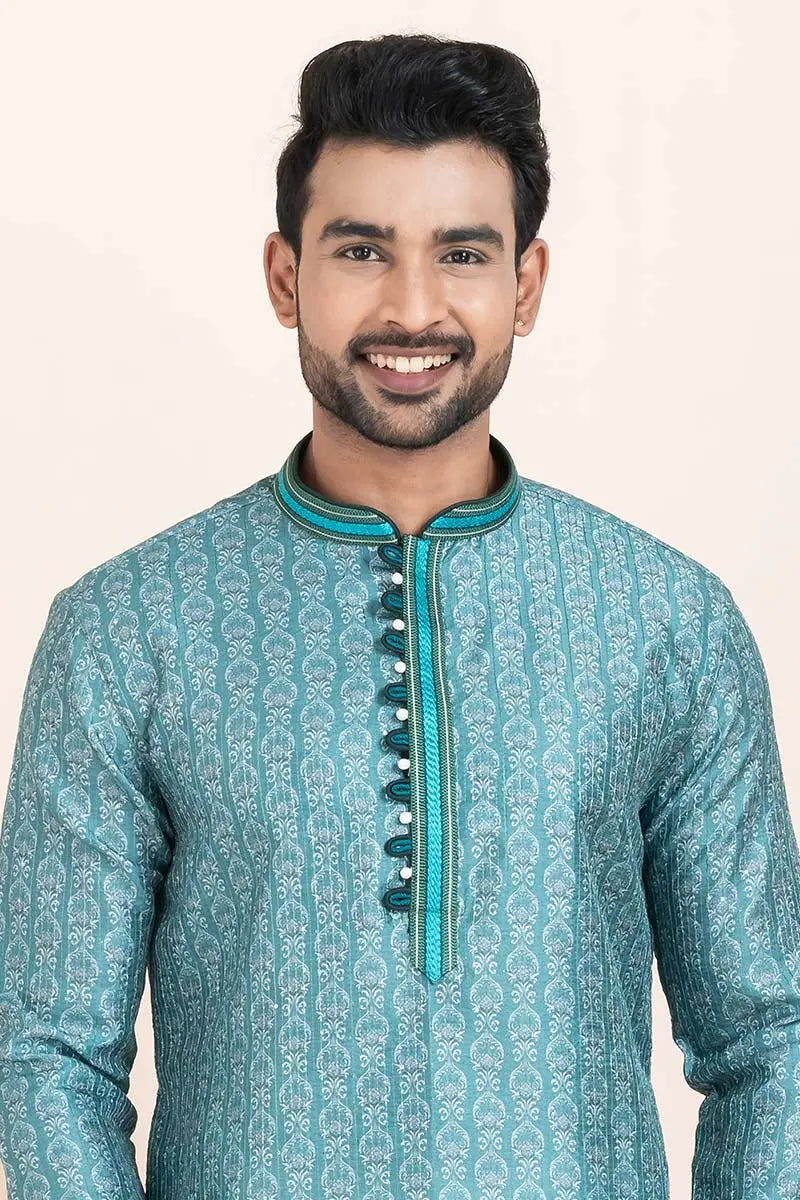 Blue and White Kurta Pajama Cotton Printed Set | Traditional Wear RTI