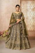 Bridal Mehendi Lehenga Featuring Beautiful Thread Work Detailing KSR