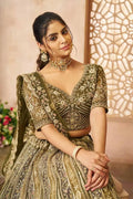 Bridal Mehendi Lehenga Featuring Beautiful Thread Work Detailing KSR