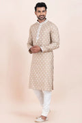 Brown & White Cotton Jacquard Printed Kurta Pajama Set - Traditional Wear RTI