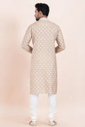Brown & White Cotton Jacquard Printed Kurta Pajama Set - Traditional Wear RTI