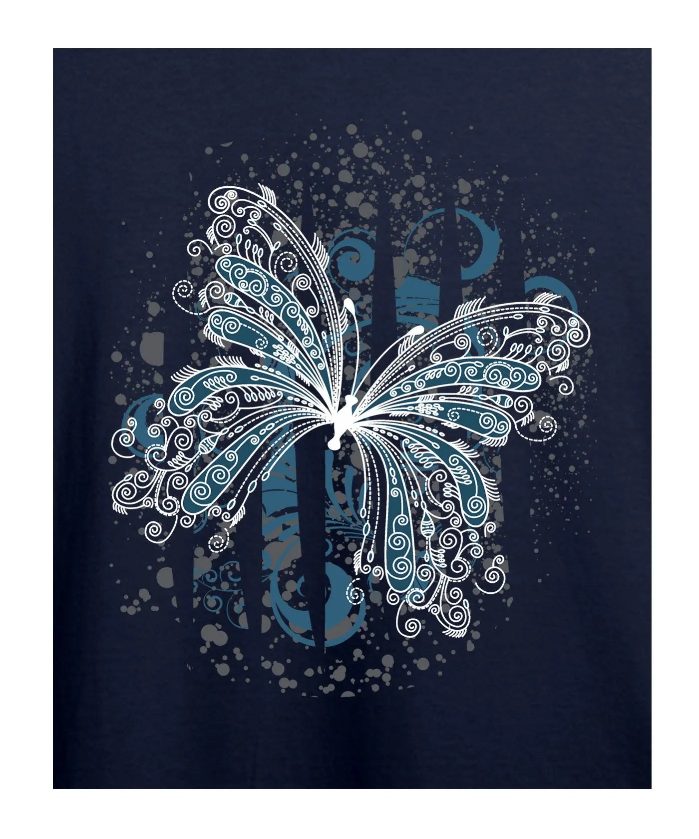 Butterfly - Women’s T-Shirt – Premium Round Neck - Navy Blue - 100% Cotton Offbeat