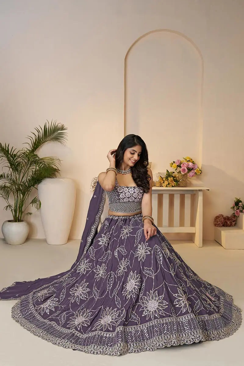 Celebrate in Style: Purple Zari & Sequin Work Lehenga for Haldi Ceremonies KSR