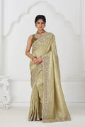 Champagne Chiku Silk Saree with Sequin Embroidery KSR