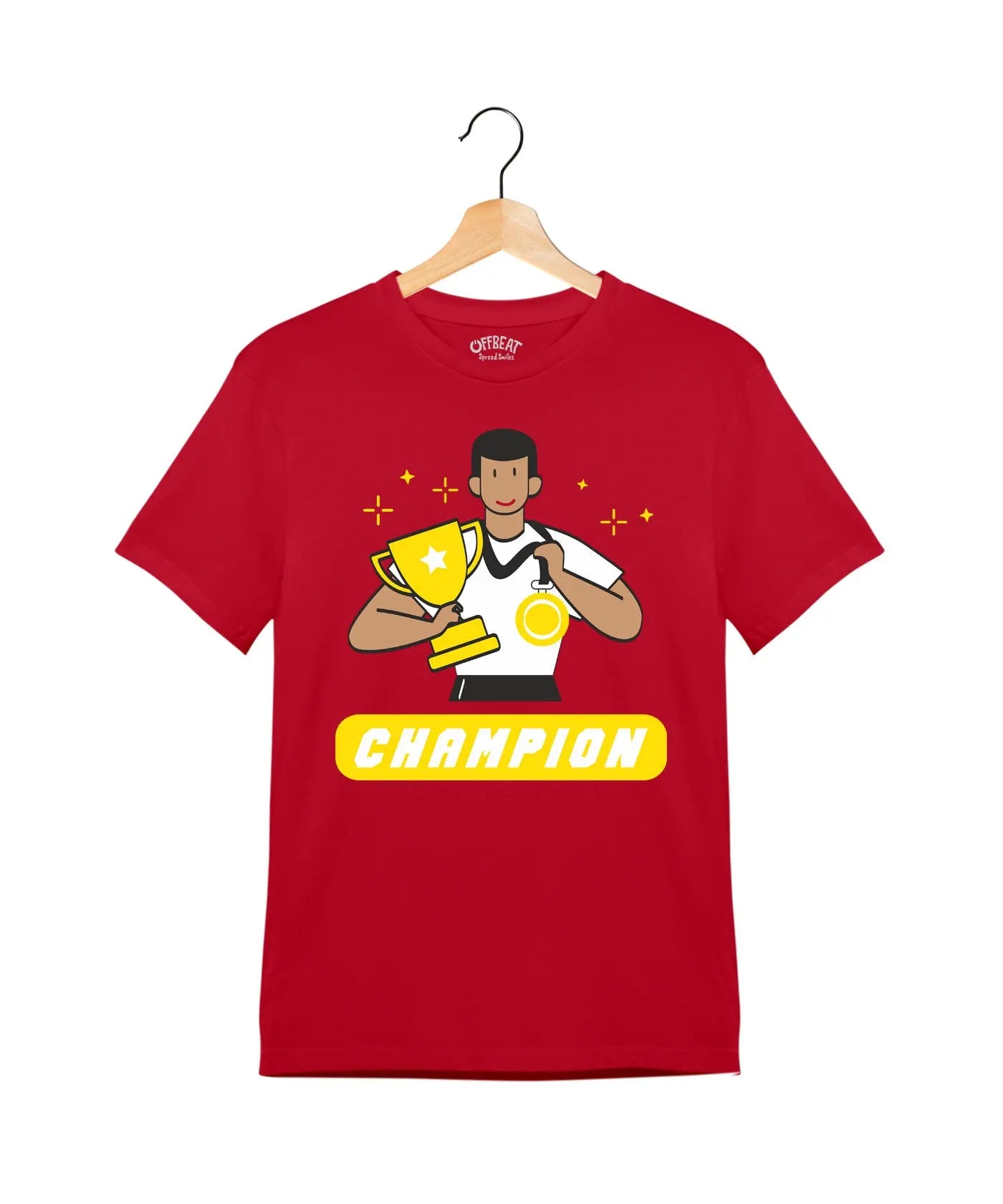 "Champion" - Juniors Unisex T-Shirt – Premium Round Neck - Red - 100% Cotton Offbeat