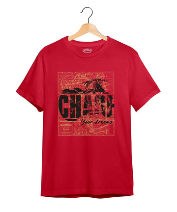 "Chase Your Dream" Printed T-Shirt – Premium Round Neck - Red - 100% Cotton Offbeat