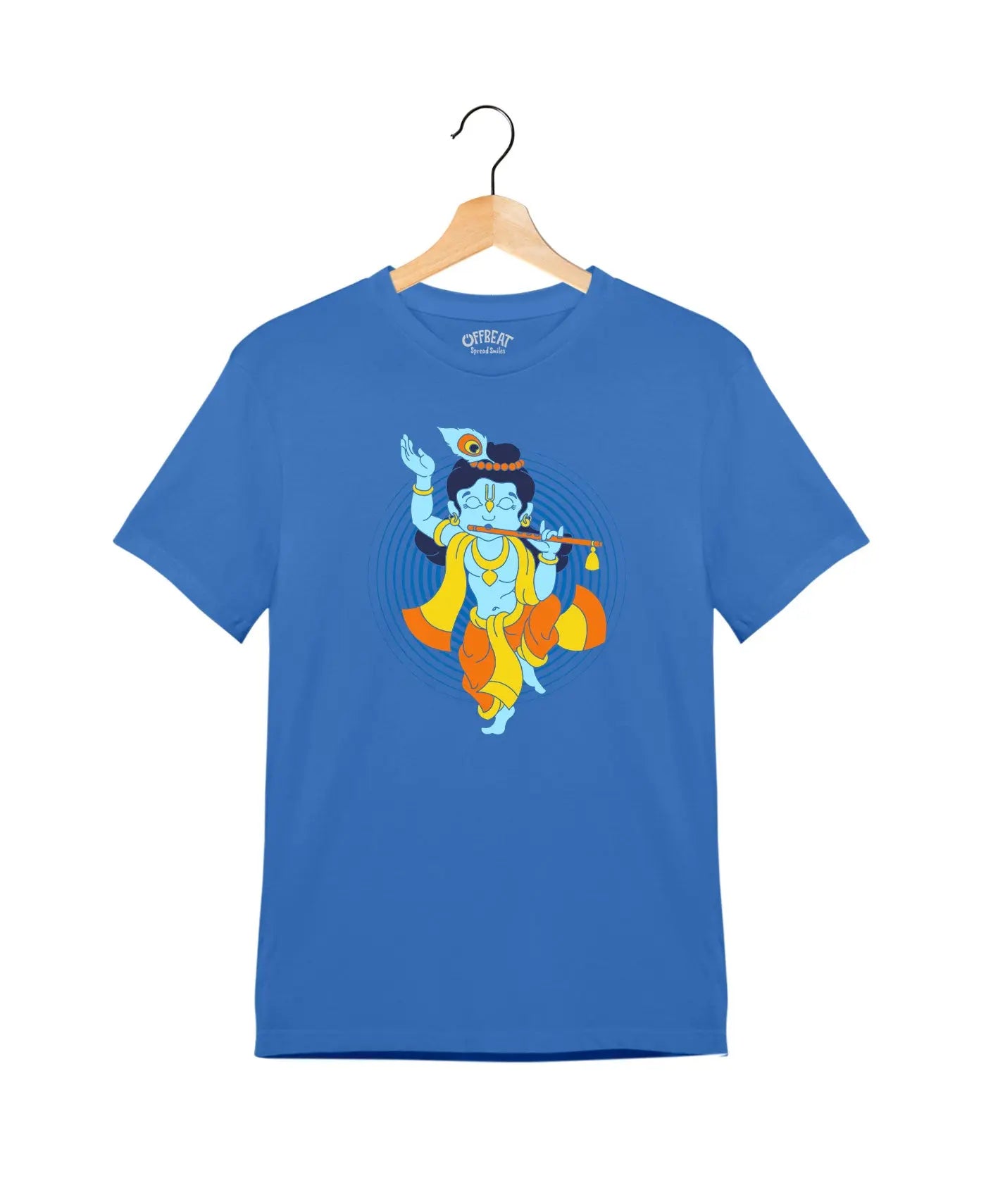 "Dancing Krishna" - Juniors Unisex T-Shirt – Premium Round Neck - Electric Blue - 100% Cotton Offbeat