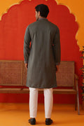 Dark Grey Cotton Silk Embroidered Designer Kurta Pajama Set - Traditional Wear VA